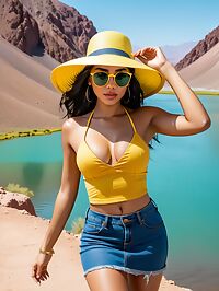 The 23 year old Cuban woman stands tall in the scenic Atacama Lakes backdrop